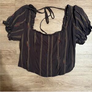 Free People Black Blouse with Multicolor Stripes